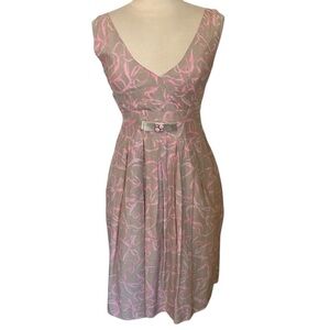 Blugirl Folies Beige Silk & Cotton Dress w/Pink Bow design & pockets Size 8